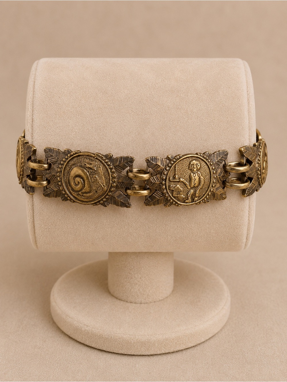 Vintage Gold Sterling Silver Spanish Symbols artifacts historical bracelet